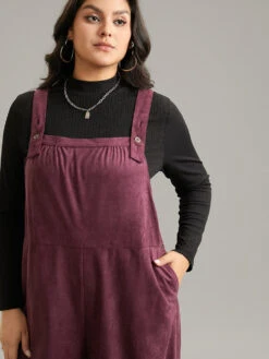 Plain Button Up Adjustable Straps Jumpsuit -Bloomchic Shop 151096877 pm