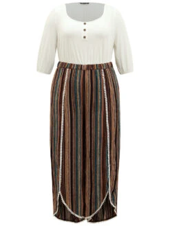 Rainbow Print Wrap Hem Pocket Button Detail Jumpsuit -Bloomchic Shop 152487780 eh