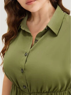 Solid Button Detail Ruffle High Low Hem Tank Top -Bloomchic Shop 153340467 ii