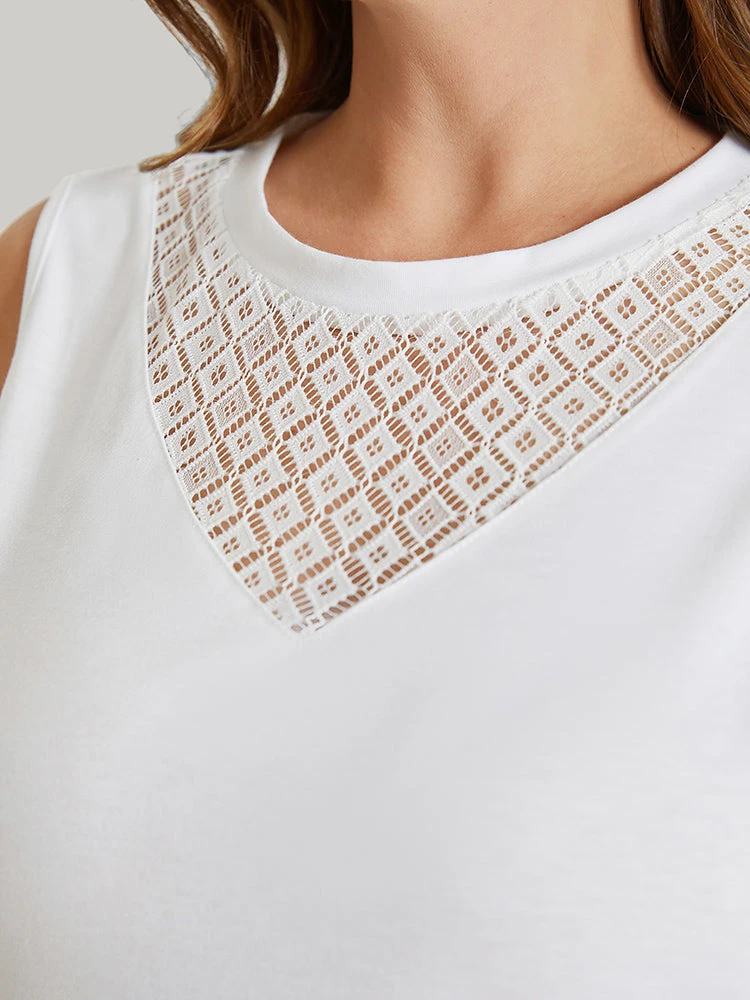 Solid Sleeveless Lace Insert Tank Top 8 Solid Sleeveless Lace Insert Tank Top - Image 6