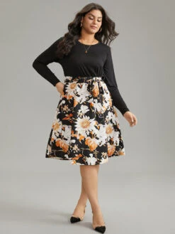 Floral Print Rib Knit Belted Dress -Bloomchic Shop 1570199 sx