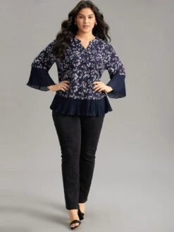 Ditsy Floral Pleated Cuffs Patchwork Blouse -Bloomchic Shop 157629791 io 9b37fbe8 bf9f 4596 aae7 2a042409385f