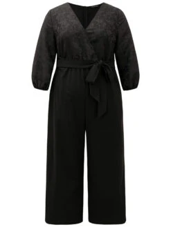 Plain Textured Belted Wrap Jumpsuit -Bloomchic Shop 157661513 xp