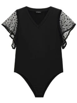 Contrast Lace Mesh Ruffle Sleeve V Neck Bodysuit -Bloomchic Shop 157981293 uz 33cd4df0 2348 4e29 9e11 4b5f6f17e5e6