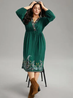 Boho Print Embroidered Wrap Lantern Sleeve Dress 13 Boho Print Embroidered Wrap Lantern Sleeve Dress -Bloomchic Shop 158024089 qt