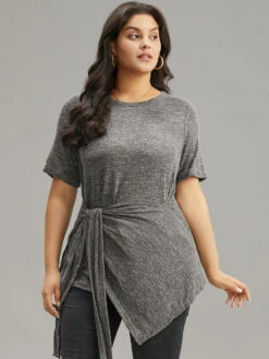 Plain Bowknot Front Heather T-shirt -Bloomchic Shop 158037672 az