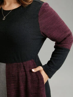 Rib Knit Colorblock Contrast Pocket Dress 14 Rib Knit Colorblock Contrast Pocket Dress -Bloomchic Shop 158340015 tu