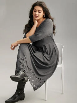 Plain Elastic Waist Laser Cut Crew Neck Dress 13 Plain Elastic Waist Laser Cut Crew Neck Dress -Bloomchic Shop 158679089 kx