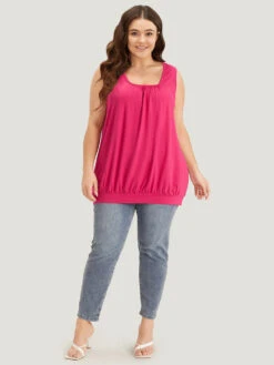 Solid Plicated Detail Square Neck Tank Top 13 Solid Plicated Detail Square Neck Tank Top -Bloomchic Shop 159223851 zv