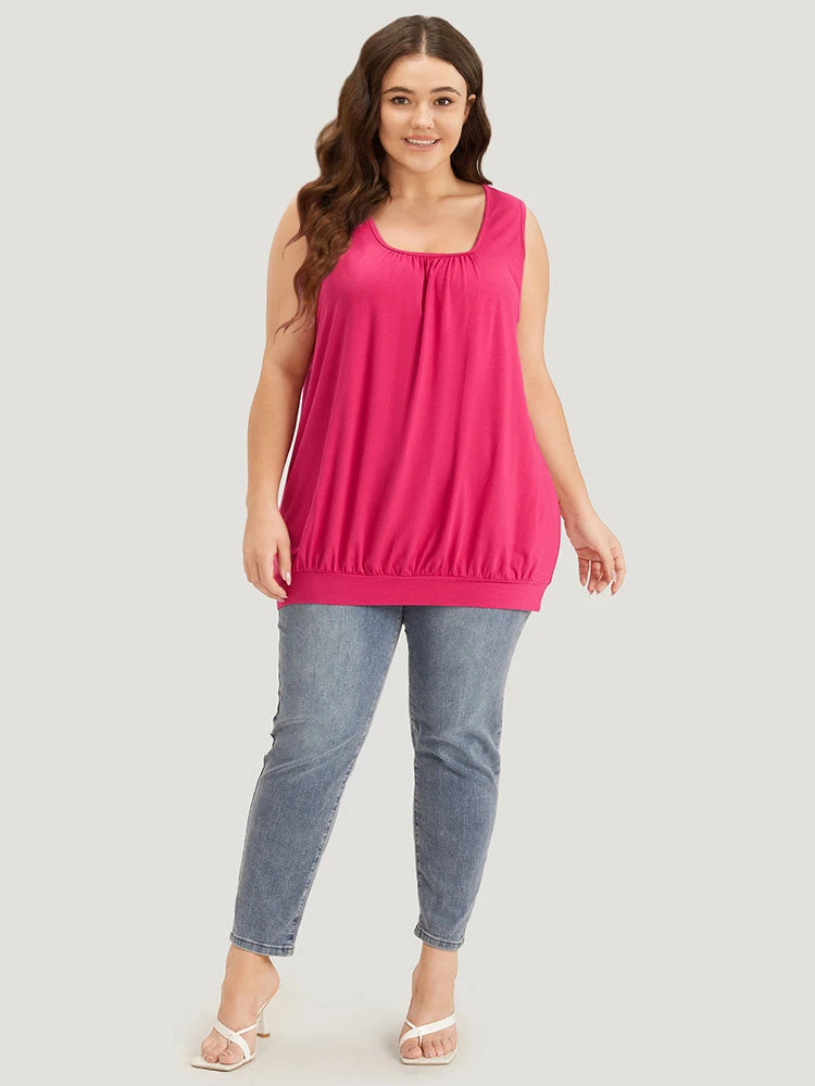 Solid Plicated Detail Square Neck Tank Top 6 Solid Plicated Detail Square Neck Tank Top - Image 4