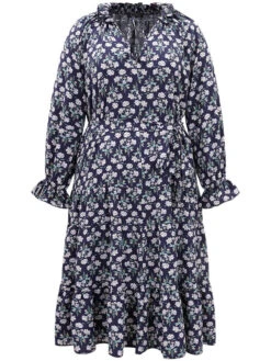 Ditsy Floral Pocket Tie Neck Frill Trim Dress 19 Ditsy Floral Pocket Tie Neck Frill Trim Dress -Bloomchic Shop 161097635 ie