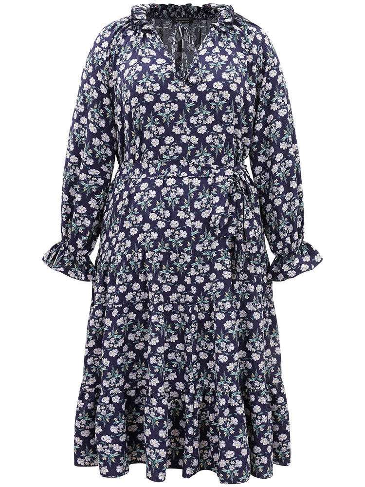 Ditsy Floral Pocket Tie Neck Frill Trim Dress 11 Ditsy Floral Pocket Tie Neck Frill Trim Dress - Image 9