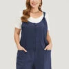Solid Pocket Button Detail Knot Shoulder Overall Romper -Bloomchic Shop 161620037 rk 82e37ad8 af9f 48a1 8f61 8ef70a16d343