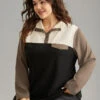 Contrast Patchwork Button Up Flap Detail Sweatshirt