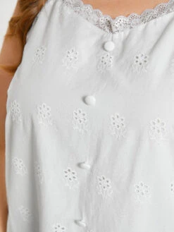 Plain Lace Trim Broderie Anglaise Button Detail Cami Top -Bloomchic Shop 163192737 fk