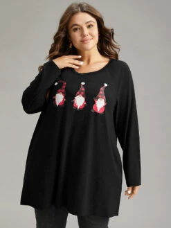 Santa Claus Print Long Sleeve T-shirt -Bloomchic Shop 163368561 uy cb016b00 d722 40a4 ad56 0f7b4457b37e