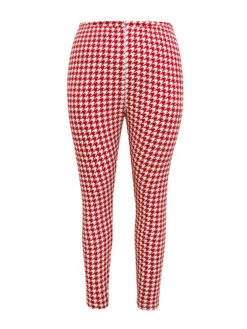 Christmas Houndstooth Elastic Waist High Rise Leggings -Bloomchic Shop 164120892 zh