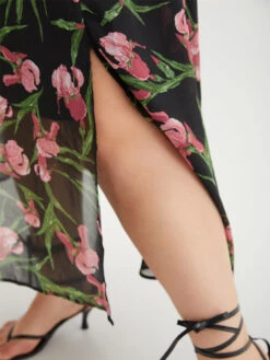 Floral Print Chiffon Split Side Elastic Waist Dress -Bloomchic Shop 165127752 gx