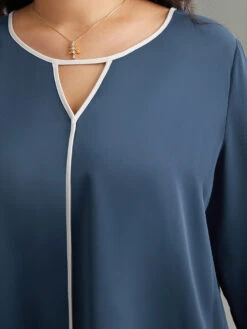 Two Tone Keyhole Bell Sleeve Blouse -Bloomchic Shop 165885318 pq