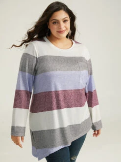 Striped Split Hem Asymmetrical T-shirt -Bloomchic Shop 166555950 rz