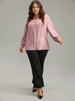 Plain Buckle Detail Pleated Blouse -Bloomchic Shop 167217090 vt