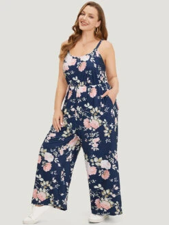 Floral Print Pocket Scoop Neck Cami Jumpsuit -Bloomchic Shop 167473399 zy