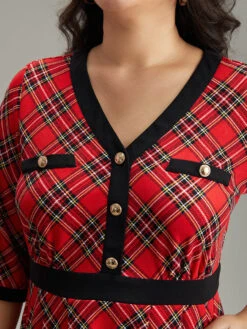 Plaid Contrast Trim Pocket Button Detail Dress -Bloomchic Shop 16756273 qv edf3d124 907e 452c bf27 a8a26464c728