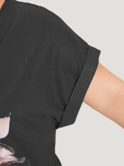 Floral Print Crew Neck Roll Dolman Sleeve Blouse -Bloomchic Shop 168373554 wv