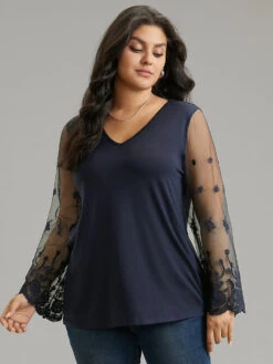 Floral Crochet Lace Mesh Bell Sleeve T-shirt -Bloomchic Shop 16871243 lb