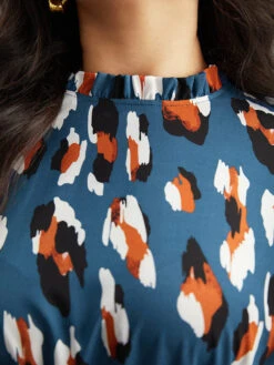 Allover Print Stand Collar Pocket Ruffles Dress -Bloomchic Shop 169543485 ss