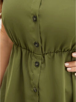 Solid Button Detail Ruffle High Low Hem Tank Top -Bloomchic Shop 170881512 nk