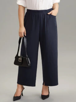 Solid Wide Leg Elastic Waist Pants