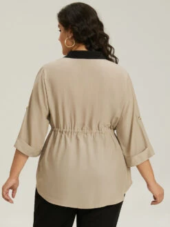 Contrast Drawstring Roll Tab Sleeve Patched Pocket Blouse -Bloomchic Shop 171529941 vs 72524d3f 7d0c 4e27 9646 15145ef03544