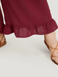 Plain Ruffle Cap Sleeve V Neck Zipper Jumpsuit -Bloomchic Shop 17196357 ni