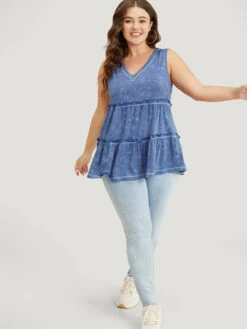 Contrast Stitch Frill Trim Ruffle Tiered Vintage Tank Top -Bloomchic Shop 173644874 ag