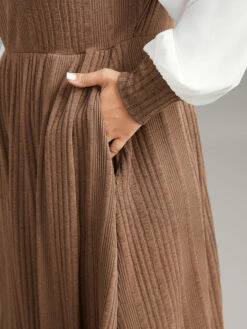 Rib Knit Patchwork Pocket Turtle Neck Dress -Bloomchic Shop 173905243 ze