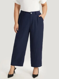 Plain Pocket Elastic Waist High Rise Pants -Bloomchic Shop 174275454 ox