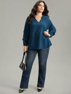 Plain Textured Cut Out Frill Trim Lantern Sleeve Blouse -Bloomchic Shop 174832882 nj 07dd9393 a59a 4752 a2eb 7b8da49cd357