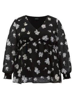 Silhouette Floral Print Gathered Shirred Blouse -Bloomchic Shop 175253208 za