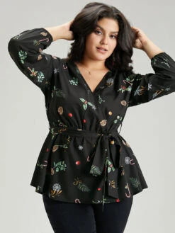 Christmas Elastic Waist Belted Wrap Blouse 15 Christmas Elastic Waist Belted Wrap Blouse -Bloomchic Shop 177179566 oj
