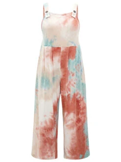 Tie Dye Pocket Button Adjustable Straps Jumpsuit -Bloomchic Shop 177826832 og