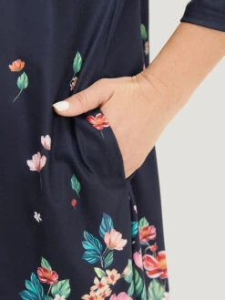 Floral Print Crew Neck Asymmetrical Hem T-shirt -Bloomchic Shop 177865769 lw