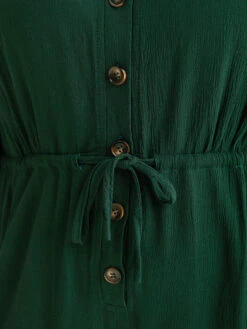 Plain Textured V Neck Pocket Button Through Drawstring Jumpsuit -Bloomchic Shop 17890860 sh