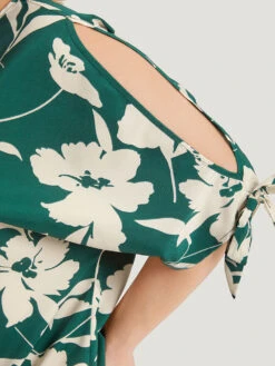 Silhouette Floral Print Knotted Cut Out Round Neck Bodysuit -Bloomchic Shop 179085635 nk