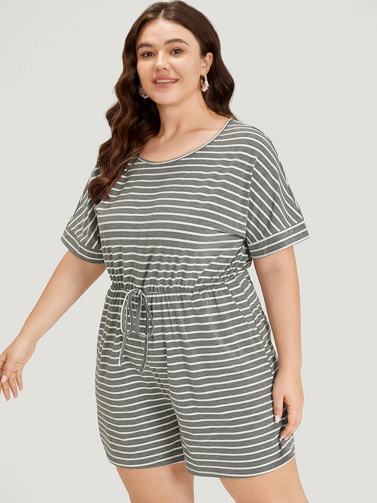 Striped Print Pocket Ties Elastic Waist Jumpsuit 3 Striped Print Pocket Ties Elastic Waist Jumpsuit