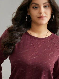 Plain Stitch Raglan Sleeve Round Neck Sweatshirt -Bloomchic Shop 180044563 ok