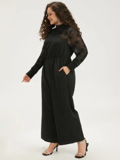 Halloween Anti-Wrinkle Spider Web Crochet Lace Mesh Jumpsuit -Bloomchic Shop 180272947 lx