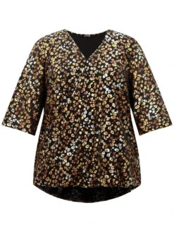 Leopard Glitter Wrap V Neck Blouse -Bloomchic Shop 180345516 kf