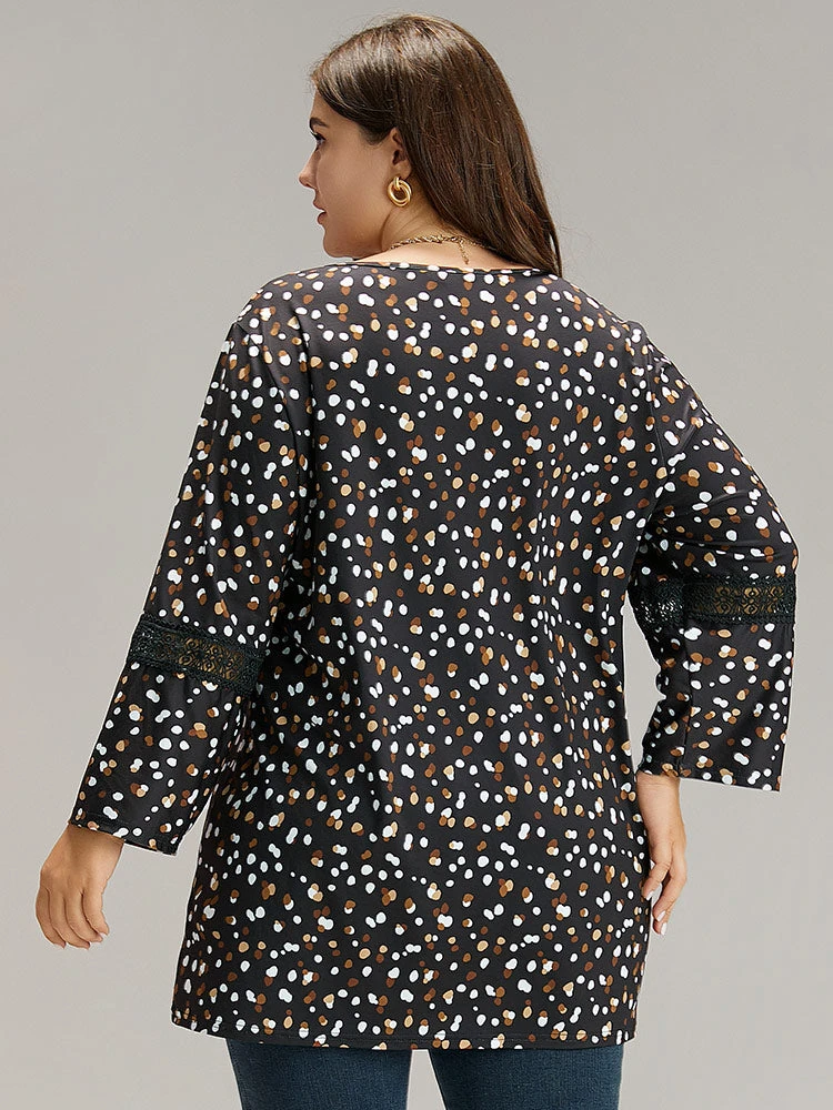 Allover Print Guipure Lace Plicated Detail T-shirt 4 Allover Print Guipure Lace Plicated Detail T-shirt - Image 2