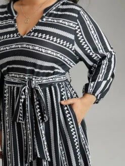 Striped Notched Belted Lantern Sleeve Dress 10 Striped Notched Belted Lantern Sleeve Dress -Bloomchic Shop 181068427 fx